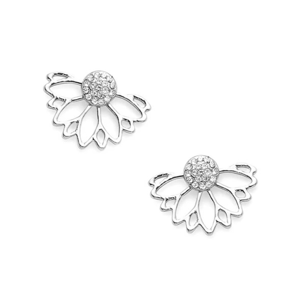 Silver Flower Stud Earrings - Picture 2 of 6